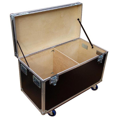Heavy Duty 3/8" Plywood Extra High Cable Trunk
44-3/4" x  22-1/4" x 25" High
Fits 2 or 4 Wide in a Standard Truck
Bare Wood Interior - 2 Compartments - 
4" Heavy Duty Caster Included