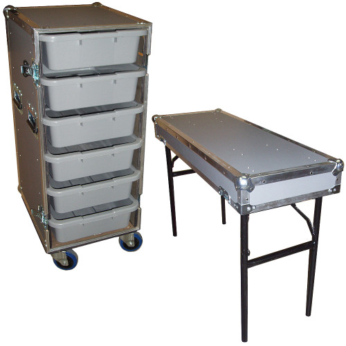 6 Small Tub Drawers 3/8" Ply ATA Case w/Lid Table/Wheels