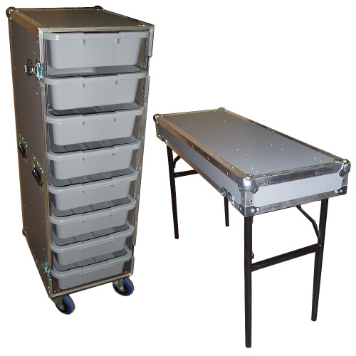 8 Small Tub Drawers 3/8" Ply ATA Case w/Lid Table/Wheels