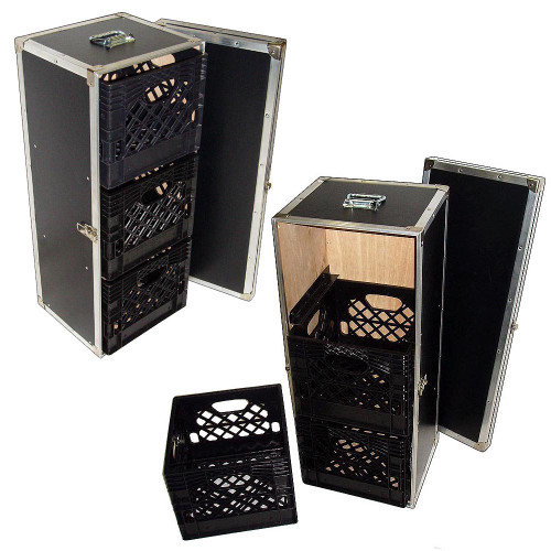 3 Milk Crate Drawers In ATA Style Case w/Dolly Wheels